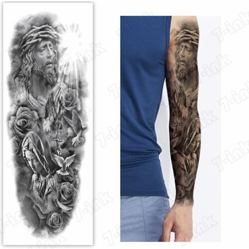 Waterproof Temporary Tattoo Sticker Jesus goddess cross rose pigeon full arm fake tatto flash tatoo sleeve tato for men women