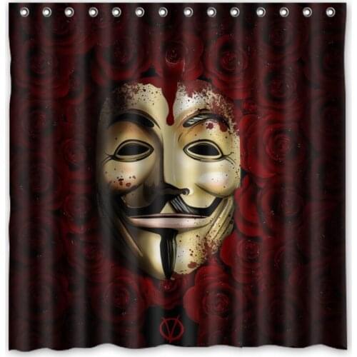 Polyester Fabric Bath Shower Curtain V for Vendetta Waterproof Bathroom Decorative Curtains 180x180cm With White Hooks