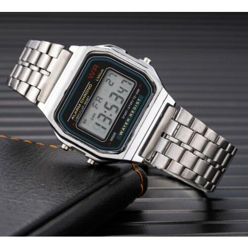 Womens Watches Simple Retro All Metal Digital Wristwatches Stylish Hot Style Neutral Steel Band Led Watch for Men Women Watch