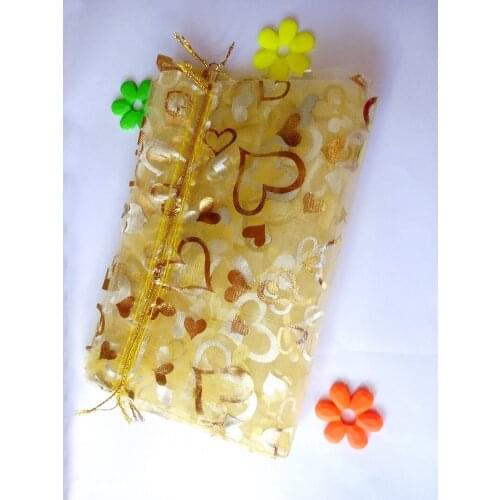 Gold heart organza bags 7x9cm 300pcs jewelry packaging display bags gifts drawstring bag pouch jewelry bag for bracelets