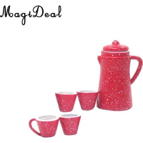 1:12 Scale Dollhouse Miniature Mini Porcelain Pot Kettle Cups Set Dining Ware Tableware Kitchen Furniture Decor Pretend Play Toy
