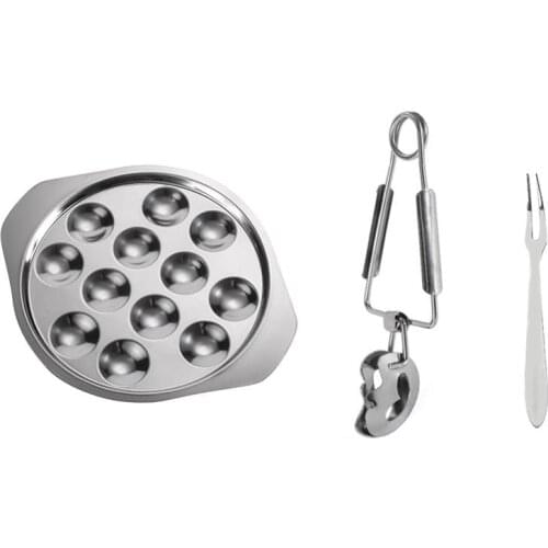 1 Set Snail Plate Conch Plate Compartment Barbecue Restaurant Seafood Dish Escargot Plate with Fork with Tong Serving Dish