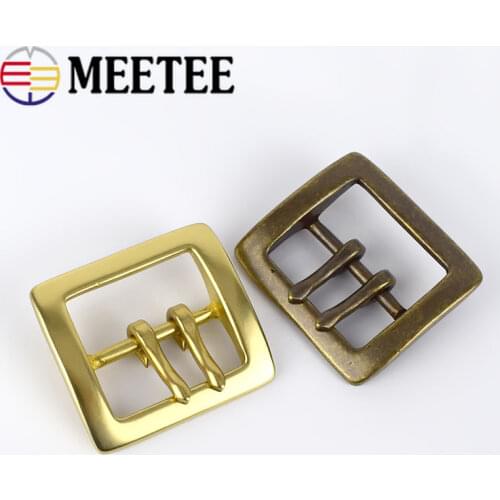 1Pc 40mm Retro Solid Brass Belt Buckles Men Pure Copper Metal Double Pin Buckle for Blet 38-39mm DIY Leather Craft Needle Clasp