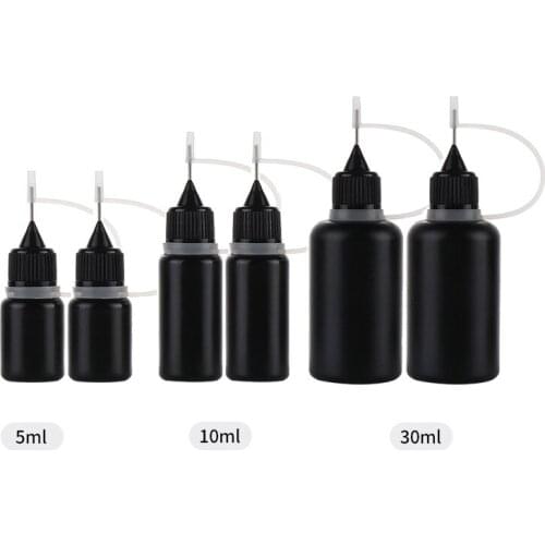 100pcs 5ml 10ml 15ml 30ml Black PE Needle Dropper Bottle Empty E liquid Squeeze Bottle with Screw Metal Needle Cap