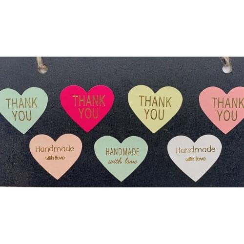 100pcs/lot Color Thank You Heart Design bronzing seal Sticker handmade DIY Multifunction packaging label adhesive stickers