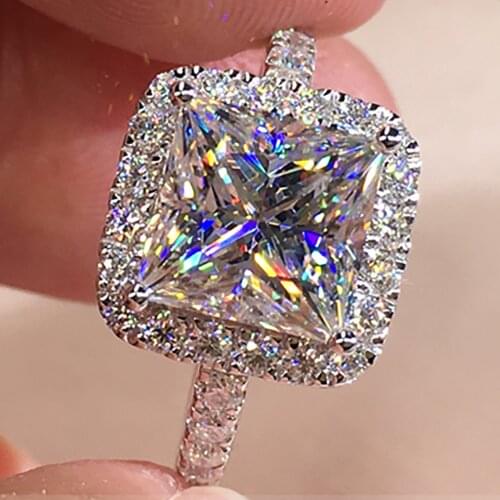 14K Au585 Gold 1 2 3 4 5 Carat Women Ring Moissanite Diamonds Princess Square Elegant Wedding Party Engagement Anniversary Ring