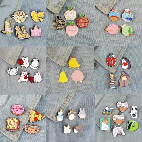 3-9 pcs / set strawberry white cat game color apple walking fruit animal planet pizza chinchilla hedgehog value pin set jewelry
