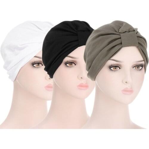 3PCS Women Hair Loss Hat Head Scarf Turban Cap Hijab Muslim Cancer Chemo Hat Cover Wrap Islamic Bonnet Pleated Skullies Beanies