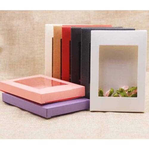 50pcs DIY mutli color paper gift window decoration Box party DIY Gift/Candy/wedding/arts& crafts package boxes with pvc window