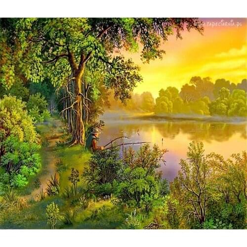 5D DIY Diamond Painting Landscape Fishing Cross Stitch Patterns Full Drill Resin Diamond Painting 40x30 kits for Embroidery
