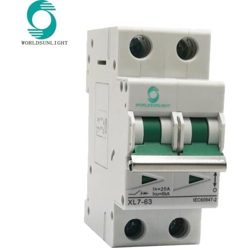 60 pcs per lot XL7-63 2P 550V 6A 10A 16A 20A 25A 32A 40A 50A 63A MCB Mini DC Circuit Breaker CE Certificate