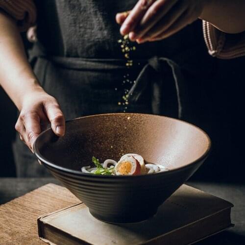 Japanese-style household large ramen bowl rice bowl noodle soup bowl creative ceramic tableware set commercial hat bowl