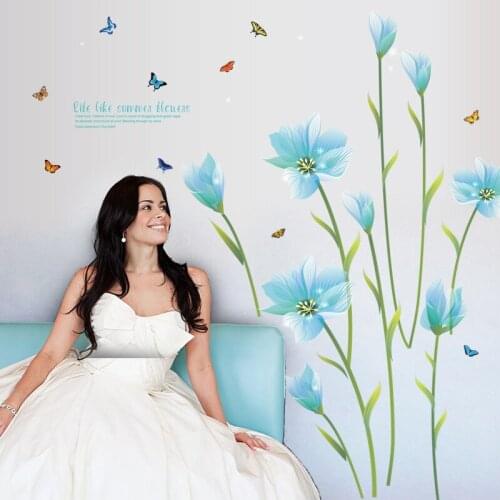 Large 105*185cm Blue Lily Living Room Bedroom Decoration Flower Wall Stickers 3d Wall Art Home Decor Murals