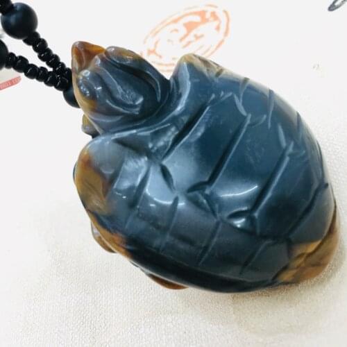 Zheru natural Huanglong jade carved multicolor dragon turtle pendant with black ochre bead necklace men and women sweater chain