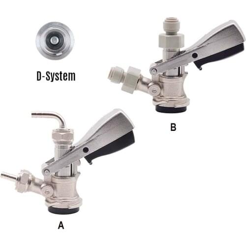 D System Keg Coupler Brass Body Stainless Probe 8mm Hose Barb & 8mm Push Fittings Commercial Keg Coupler