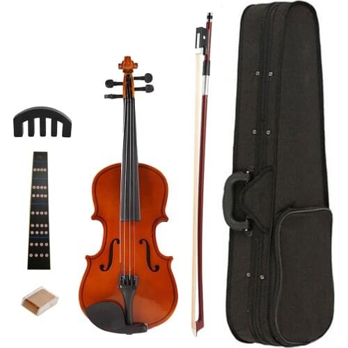 1/8 Splint Bright Acoustic Violin Basswood Body Back Side Plate Maple Head Fiddle with Rosin Box Case Bow Muffler Kits