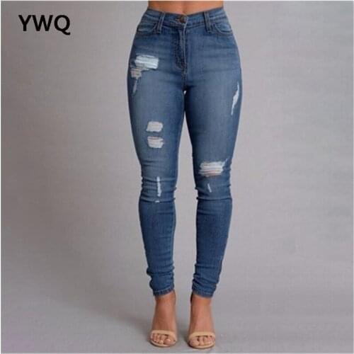 Kinny Jeans Women Ripped Denim Pencil Pants Vintage Hole Female Jeans High Waist Mom Boyfriend Full Length Trousers