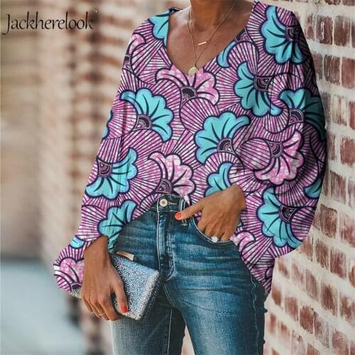 Jackherelook 2020 Fashion Women Chiffon Blouses Tops Clothing Purple Floral Africa Flower Brand Designer Female Blusas Mujer