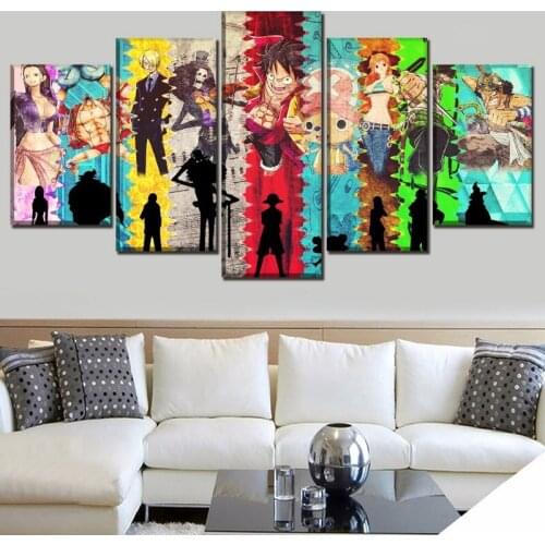 5 pieces One Piece HD Printed Oil Painting Anime Poster Decor Wall Art Canvas Modular Pictures for Living Room Home Decoration