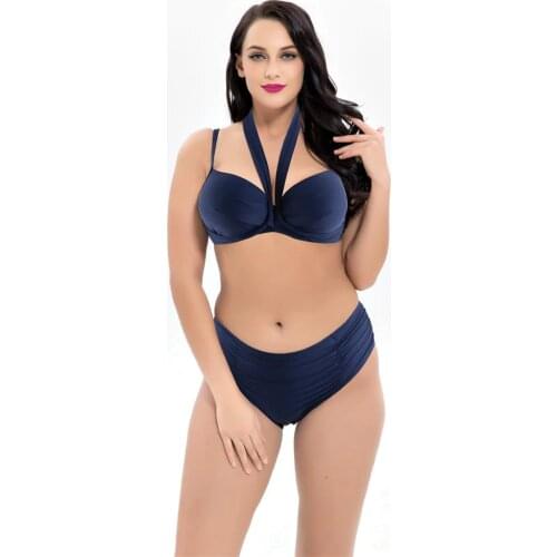 2020 Womens Bikini Set Separate Swimsuits Pus Size Push Up Swim Bathing Suit Big Breast Halterneck Solid Female Swimwear 8XL