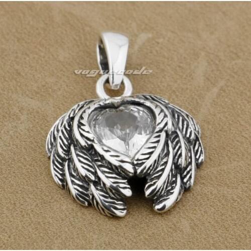LINSION 925 Sterling Silver White CZ Stone Feather Heart Fashion Charms Pendant 9H026 JP
