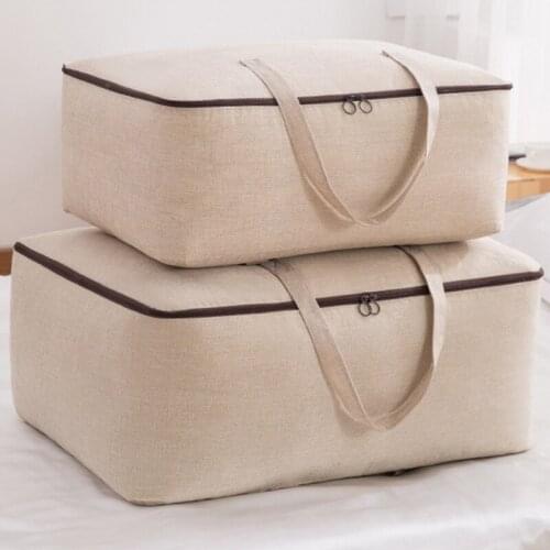 Mcao Extra Large Blanket Clothing Storage Bags No Odor Moisture Proof Cotton Linen Fabric Collapsible Under Bed Organizer HT0902