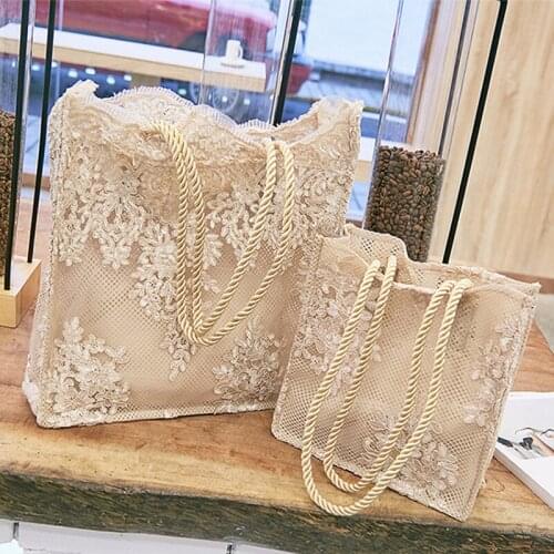 Fashion Lace Design Shoulder Bag Womens Handbags Purse Female Casual Embroidered Hollow Tote Ladies Vintage Floral Shopping Bag