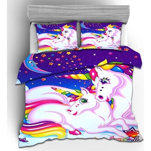 Cartoon Unicorn Bedding Set Cute Duvet Cover Set For Kids Children Quilt Cover Set Queen King Size