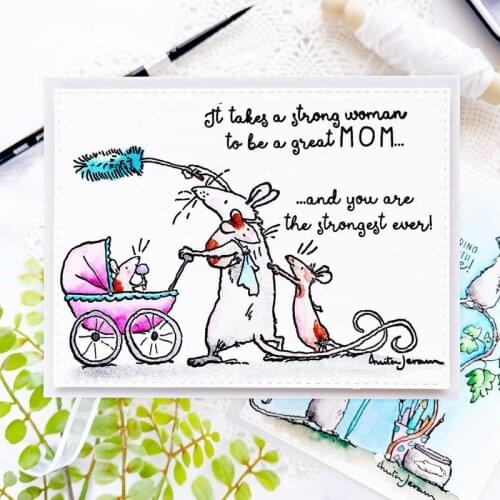 Mouse Rabbits Mother Metal Cutting Dies & Coordinating Stamp For DIY Scrapbooking Craft Embossing Stencil Card Photo Make Album