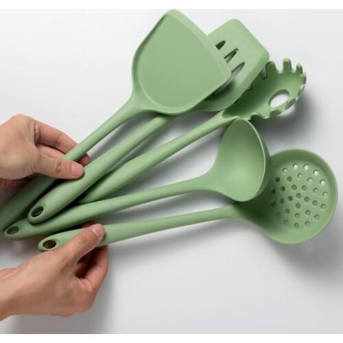 Best Silicone Cooking Utensils Set Non-Stick Spatula Shovel Soup Spoon Colander Frying Spatula Green Kitchenware Kitchen Tools