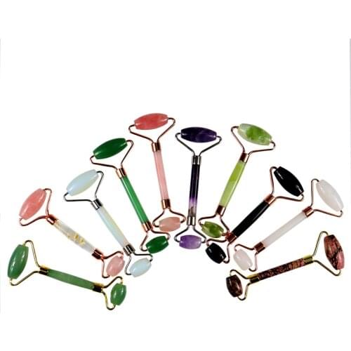 Jade Face Care Roller Massager Natural Stone Rose Quartz Obsidian Crystal Facial Body Neck Health Skin Care Tools Gua Sha Detox