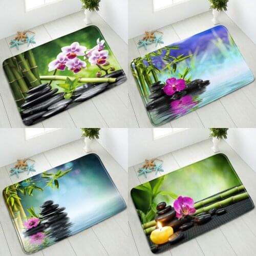 Zen Stone Non-Slip Bathroom Mat Bamboo Flower Plant Indoor Doormat Rug Floor Mats Balcony Absorbent Carpet Washable Home Decor