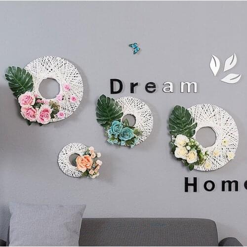 4 PCS Handmade Wall Hanging Basket Hangers for Plant Flower Rattan Disc Home Room Baby Bedroom Decor Decoration