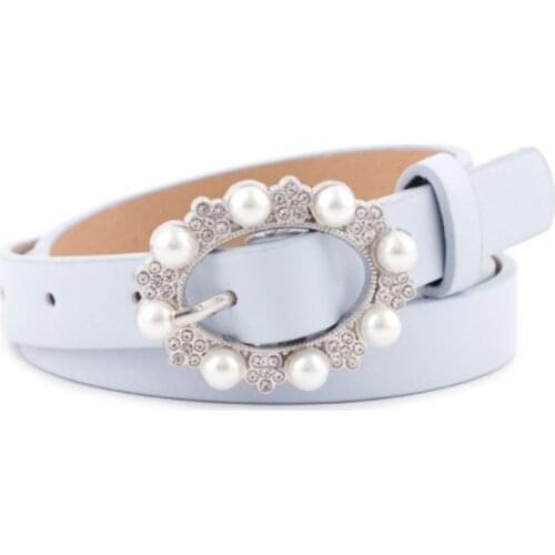 Aoluolan Women Waistband Ladies Fashion ladies PU fashion thin belt wild simple diamond pearl belt women