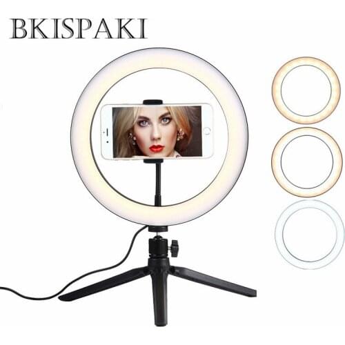 Dimmable Photography Tripod Ring Light with Phone Holder LED Ringlights Selfie Studio Stand for FB Livestream Youtube Makeup