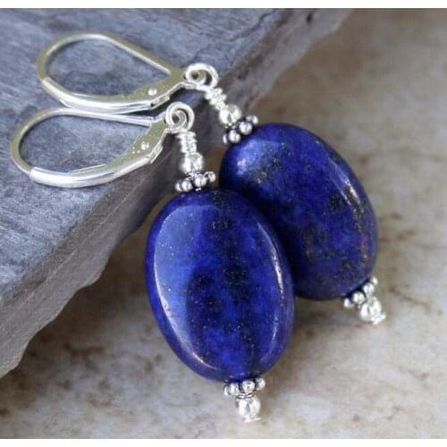 Natural 13x18 mm Blue Oval Lapis Lazuli Earrings