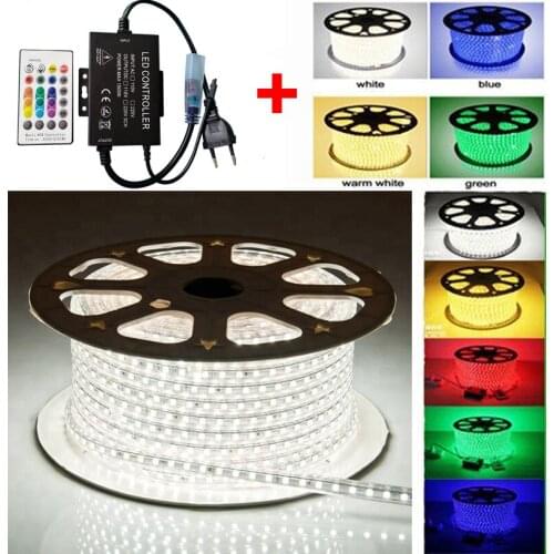 AC220V 5050 RGB LED Strip Waterproof 100M music Controller 110V LED Fibber White LED Fexible Strip with Bluetooth Controller