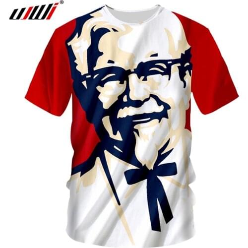 UJWI 2019 New Summer Hooded Casual Style Mens 3D KFC Grandpa Printing Mens Fashion Normal O-neck Hip-hop