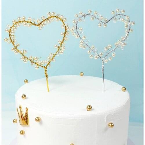 Baking Cake Plug In Decoration Sweet Creative Crystal Pearl Love Ring Dessert Decoration Card Inserts Props Party Wedding Supply
