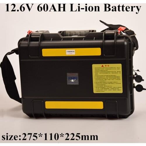 High capacity 12V 60AH lithium ion battery for night fishing xenon lamp laser cannon electric fish finder+3A charger