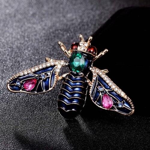 Zlxgirl jewelry Luxury Brand Blue Enamel Bee Brooches Rhinestone Royal Retro Style Bee Insects Weddings Banquet bags accessory