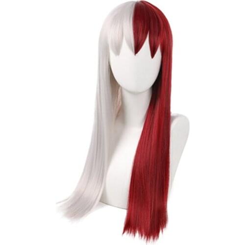 My Hero Academia Todoroki Shoto Women Long Wig Cosplay Costume Boku no Hero Academia Red and White Hair Halloween Party Wigs
