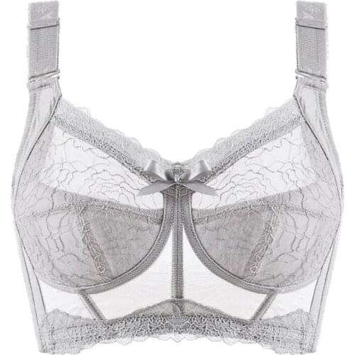Plus Size Womens Minimizer Bra Lace Embroidery Wireless Full Coverage Underwear Non-padded Lingerie for Woman 34~42 B C D E F