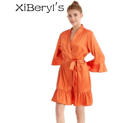 XiBeryl’s New Fashion 12 Colors peignoir femme Womens silk robe Bridesmaid gift Female pajamas Womens dresses