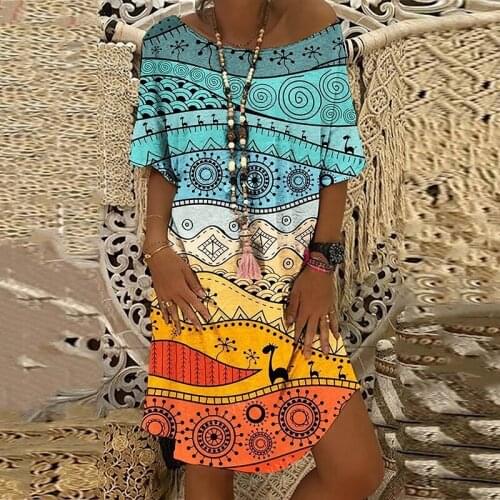 Women Casual V-Neck Loose Dress 2021 Spring Vintage Map Print Party Dress Ladies Elegant Long Sleeve Dress Vestido Plus Size 3XL