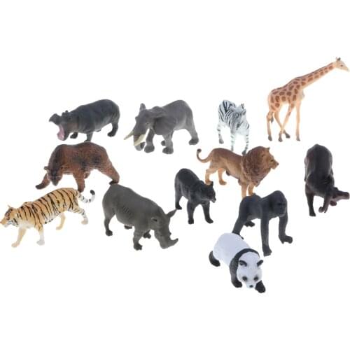 12 Plastic Wildlife Animal Figure Tiger Lion Elephant Kids Party Bag Fillers