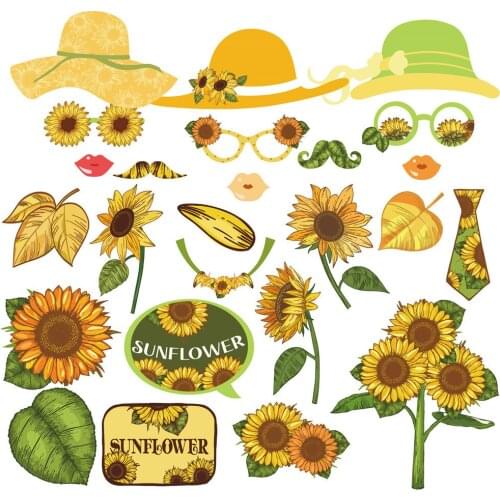 25pcs Baby Shower DIY Sunflower Photobooth Props Happy Birthday Party Decorations Sunflower Kids Photobooth Props Party Favors