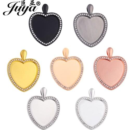 3PCS 25mm Pendant Bases With CZ Rhinestone Bezel Glossy Blank Tray For DIY Making Designs Necklaces Jewelry Findings Accessories