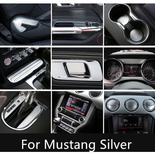 ABS Silver Air Outlet Navigation Seat Adjust Door Handle Gear Rest Pedal Frame Cover For Ford Mustang 2015 16 17 2018 AAA026