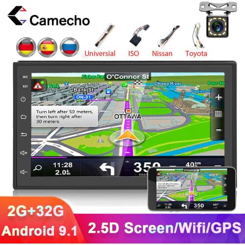 Camecho 2 Din Android 9.1 Car Radio Car Stereo Multimedia GPS Navigation Wifi Bluetooth USB Autoradio FM Audio Camera Universal